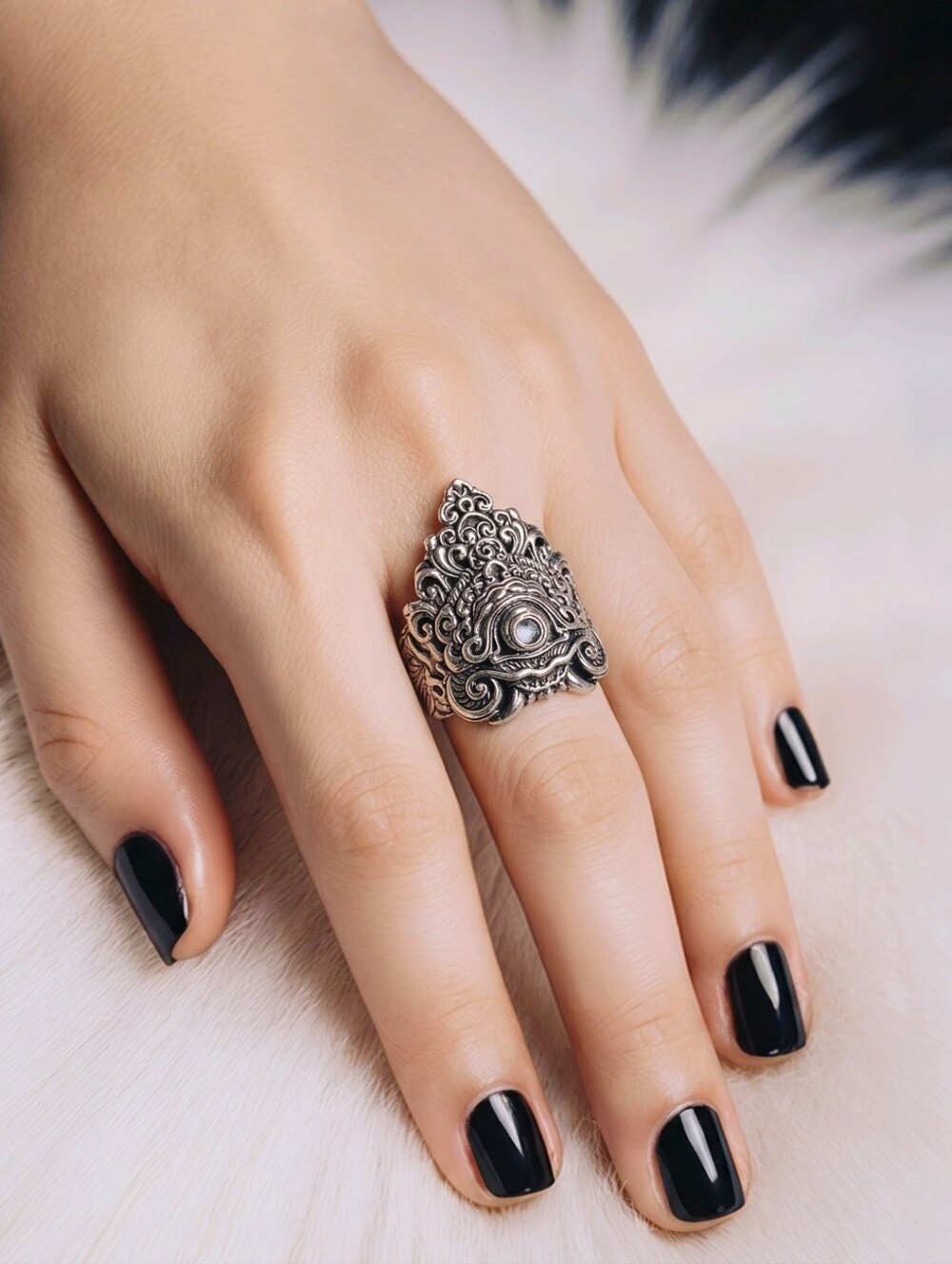 Bali Legacy Sterling Silver Scrollwork Eye Ring Ethnic Gothic Statement Sz 8 NWT